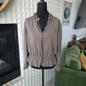 Elie / Elie Tahari Boho Bohemian Peasant Blouse Top Vneck Tie Front, Medium